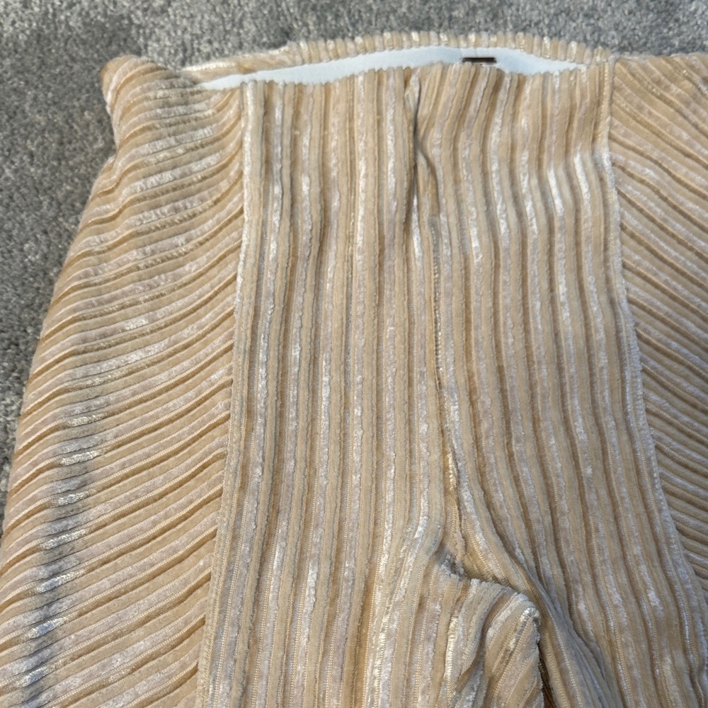 NWT Free People Beige Ribbed Velvet Corduroy Flare Pants with stretch - Picture 3 of 7